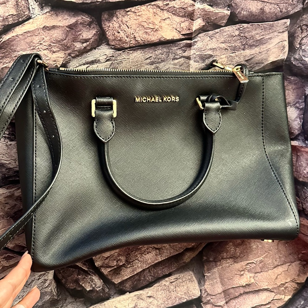 Michael Kors Black Satchel with Structured Design and Silver Hardware